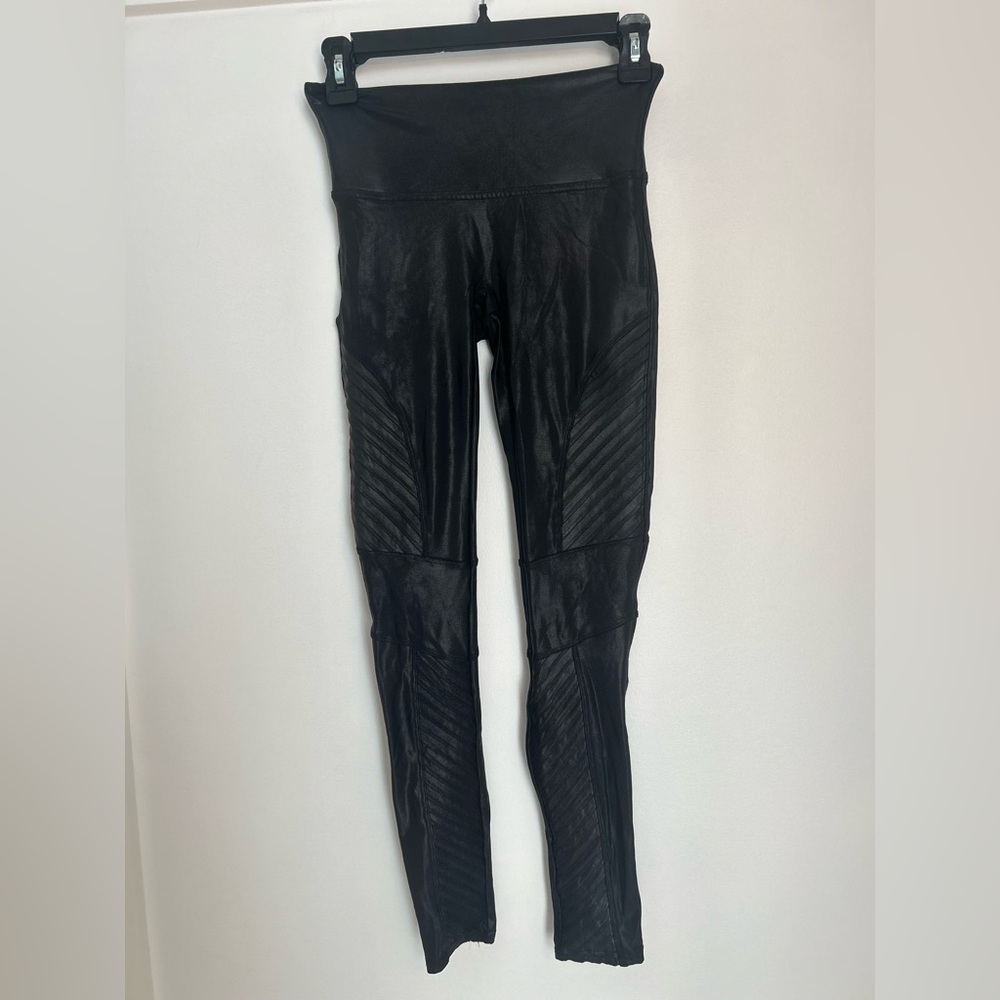 SPANX Moto Faux Leather Black Leggings Small